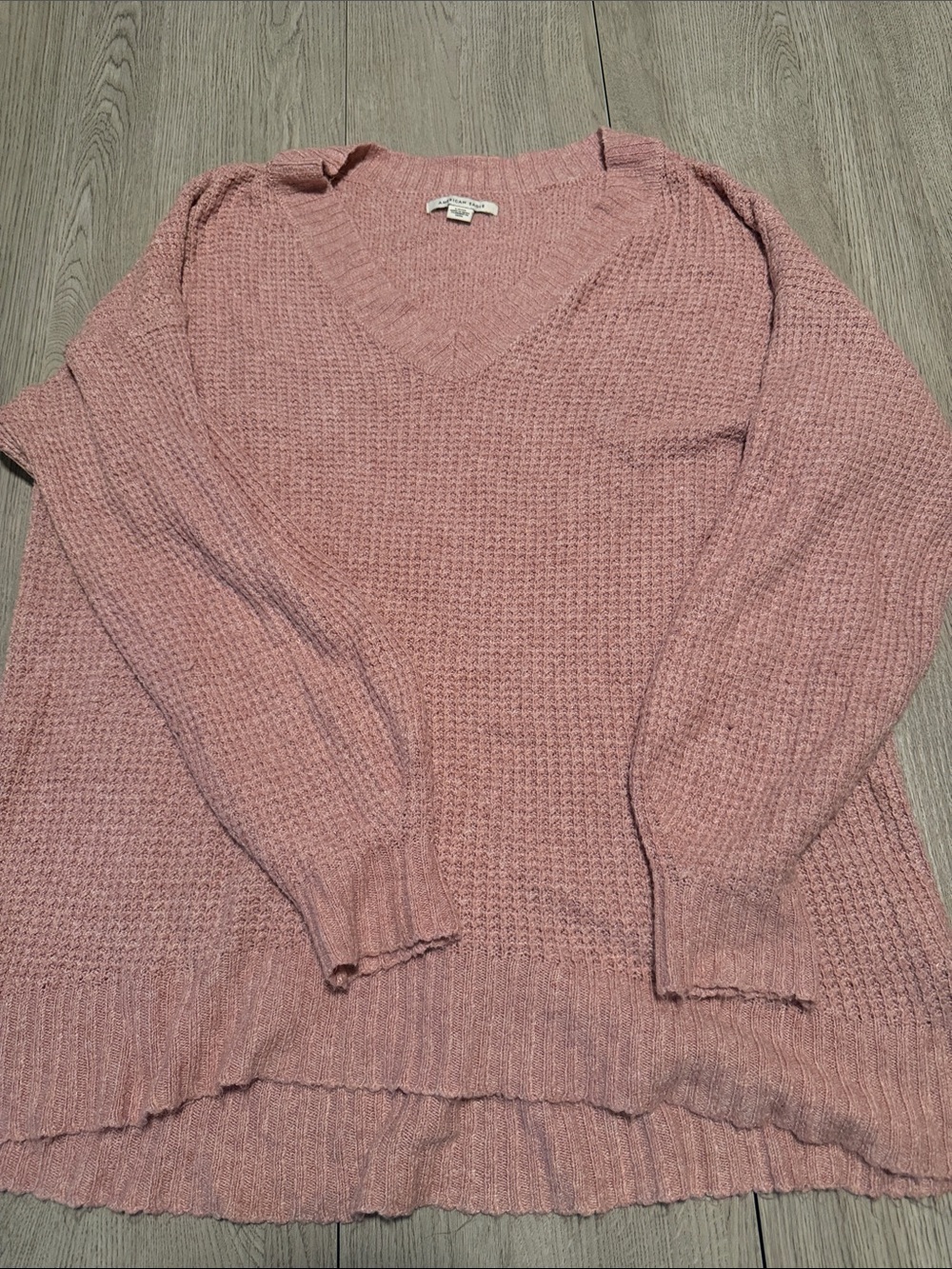 American Eagle Outfitters Dusty Pink V-Neck Waffle Knit Sweater